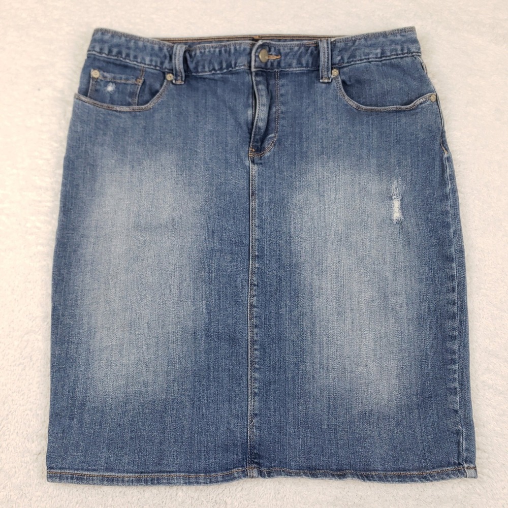 Gap Denim Pencil Skirt Medium Wash Distressed Blue Size 12/31 Mid Rise Cowgirl